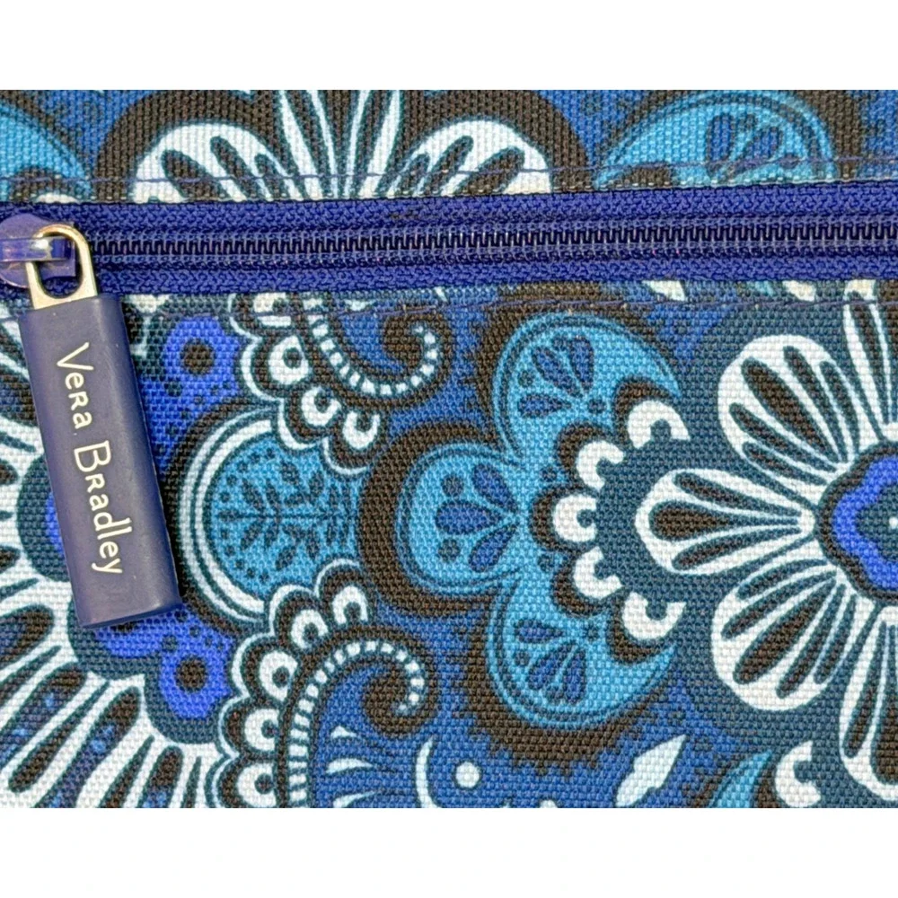 Vera Bradley Blue Paisley Double Sided Pencil Pouch Travel Makeup Bag Canvas